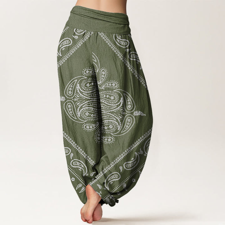 Buddha Stones Cotton Casual Floral Leaf Paisley Pattern Women's Elastic Waist Harem Pants - image 5