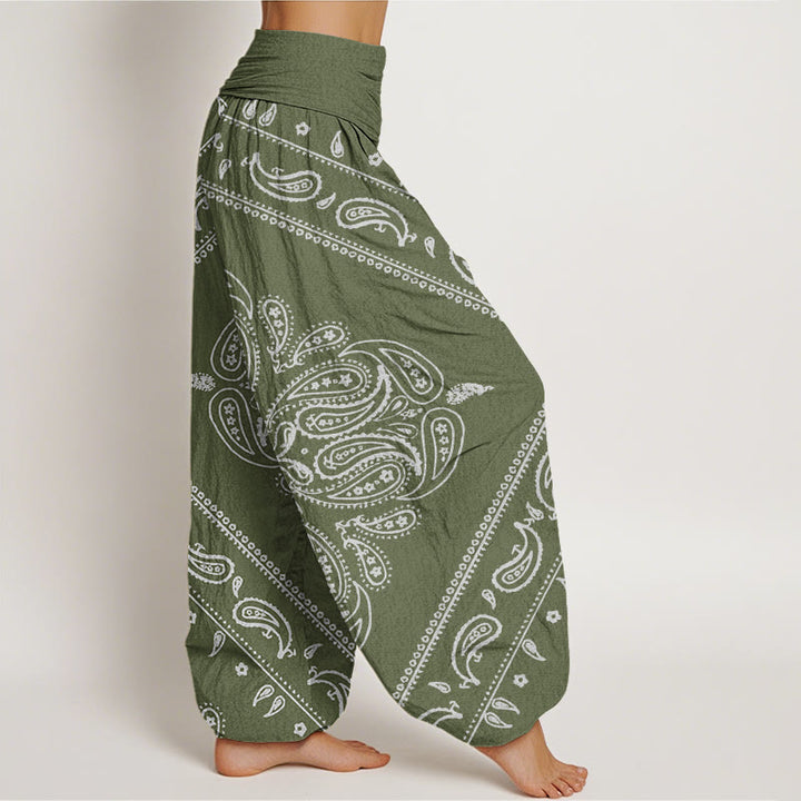 Buddha Stones Cotton Casual Floral Leaf Paisley Pattern Women's Elastic Waist Harem Pants - image 6