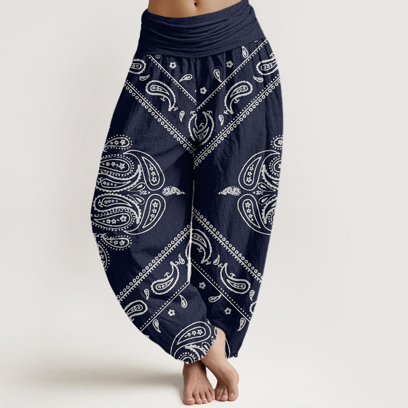Buddha Stones Cotton Casual Floral Leaf Paisley Pattern Women's Elastic Waist Harem Pants - DarkBlue - US22，UK/AU26，EU54 (6XL) - image 7