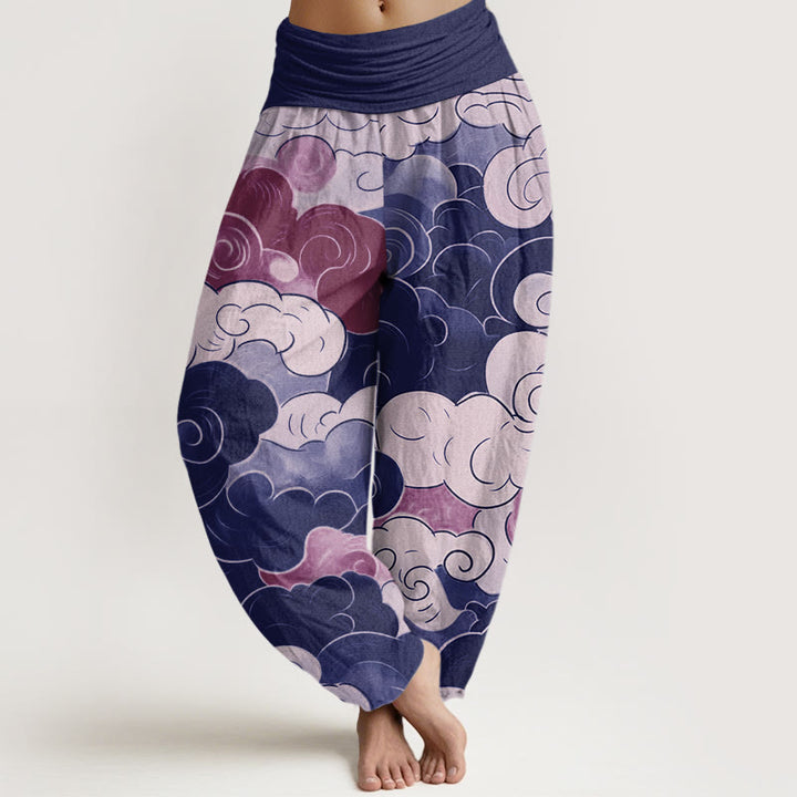 Buddha Stones Cotton Casual Auspicious Clouds Pattern Women's Elastic Waist Harem Pants - DarkSlateBlue - US22，UK/AU26，EU54 (6XL) - image 4