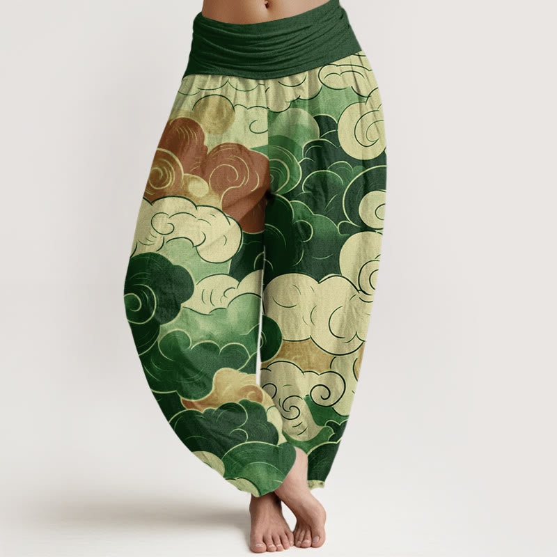 Buddha Stones Cotton Casual Auspicious Clouds Pattern Women's Elastic Waist Harem Pants - Green - US22，UK/AU26，EU54 (6XL) - image 7