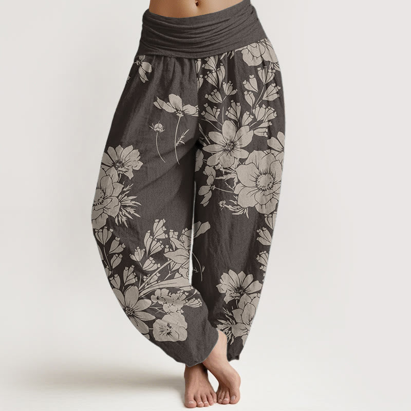 Buddha Stones Pure Cotton Casual Peony Leaves Women's Elastic Waist Harem Pants - Sienna - US22，UK/AU26，EU54 (6XL) - image 5