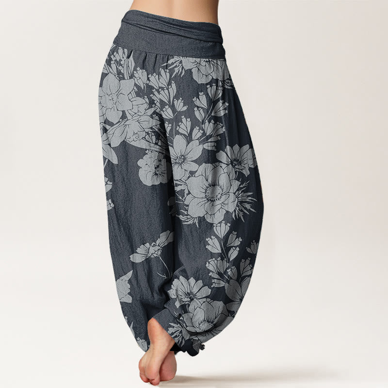 Buddha Stones Pure Cotton Casual Peony Leaves Women's Elastic Waist Harem Pants - image 10