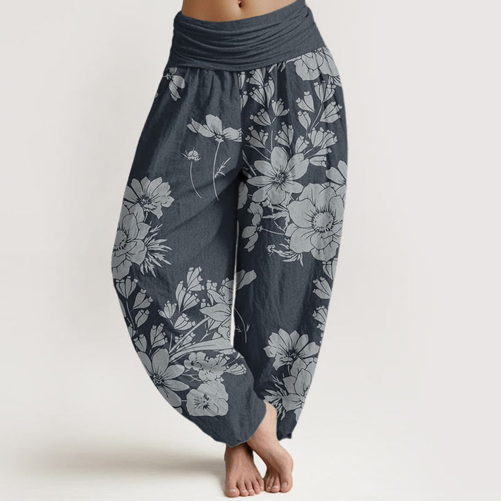 Buddha Stones Pure Cotton Casual Peony Leaves Women's Elastic Waist Harem Pants - SteelBlue - US22，UK/AU26，EU54 (6XL) - image 8