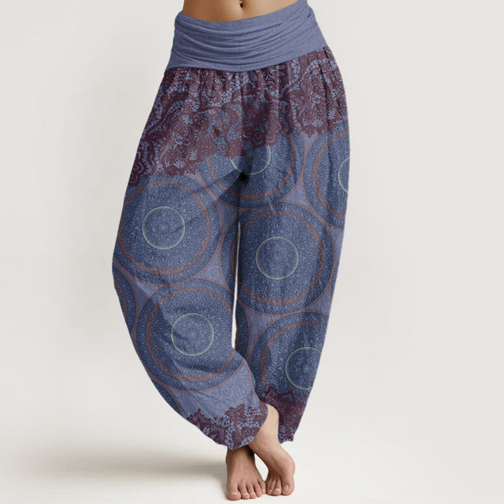 Buddha Stones Pure Cotton Casual Flowers Compass Design Women's Elastic Waist Harem Pants - MediumSlateBlue - US22，UK/AU26，EU54 (6XL) - image 8
