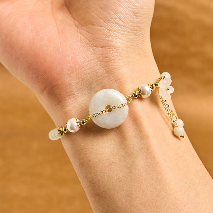 Buddha Stones Jade Peace Buckle Beads Flower Prosperity Bracelet - image 3
