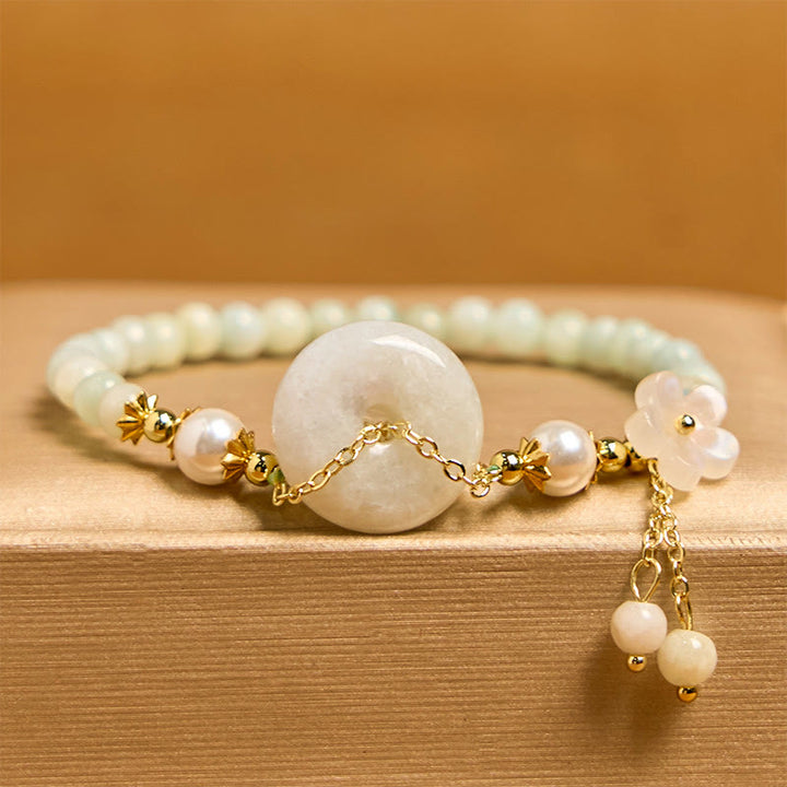 Buddha Stones Jade Peace Buckle Beads Flower Prosperity Bracelet - image 2
