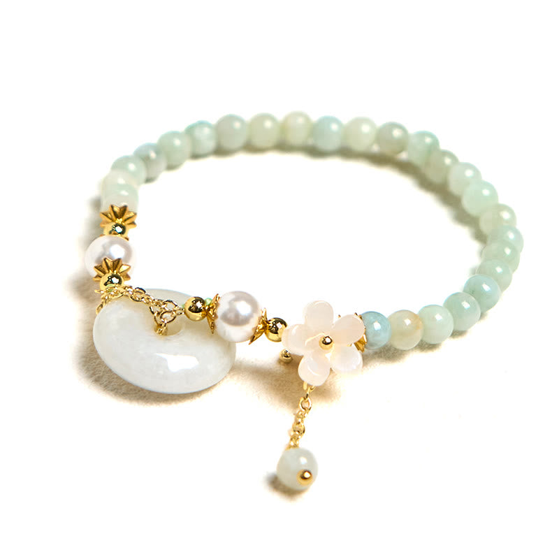 Buddha Stones Jade Peace Buckle Beads Flower Prosperity Bracelet - image 5