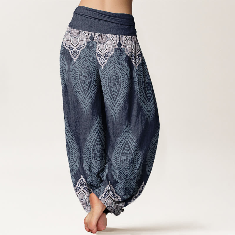 Buddha Stones Pure Cotton Casual Feather Flower Design Women's Elastic Waist Harem Pants - image 10