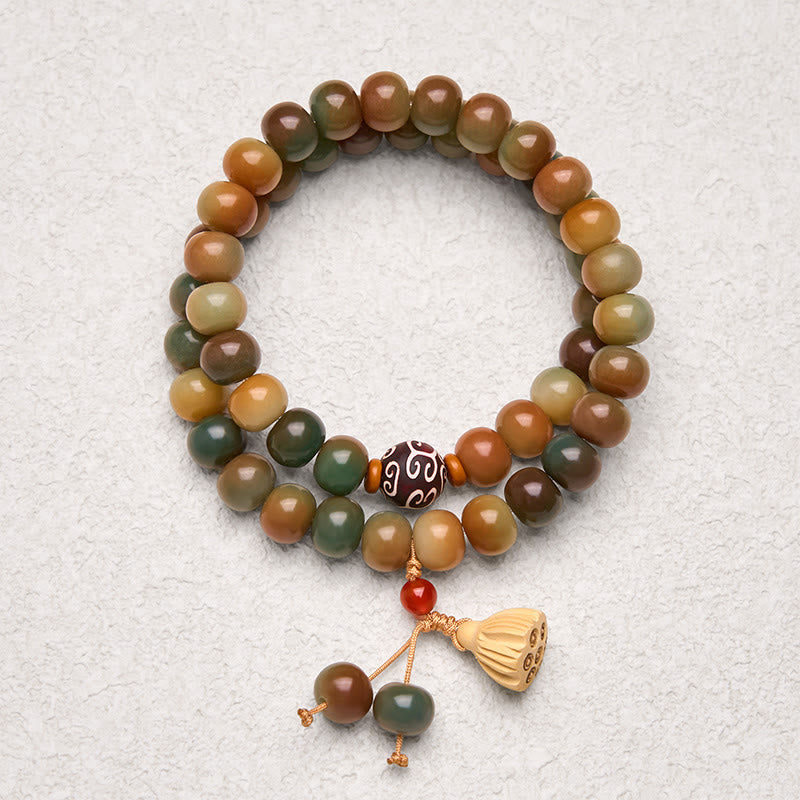 Buddha Stones Colorful Bodhi Seed Lotus Pod Charm Peace Double Wrap Bracelet - Bodhi Seed(Wrist Circumference: 14-15cm) - 10*9mm - image 0