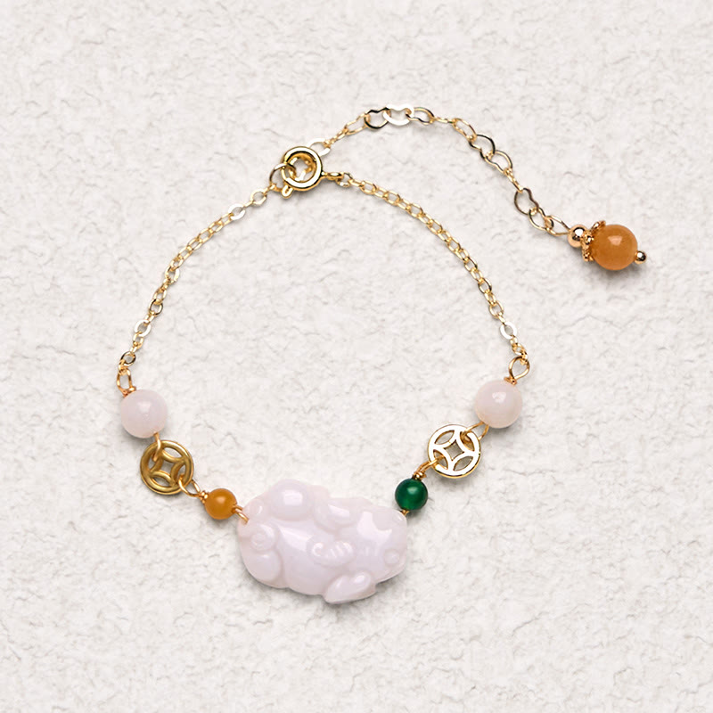 Buddha Stones Natural Jade PiXiu Carved Copper Coin Luck Chain Bracelet - image 3
