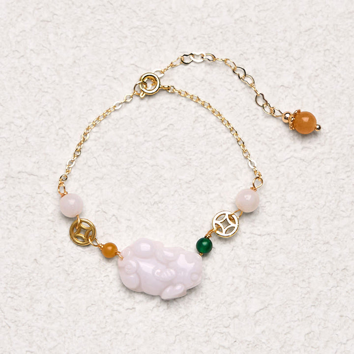 Buddha Stones Natural Jade PiXiu Carved Copper Coin Luck Chain Bracelet - image 3