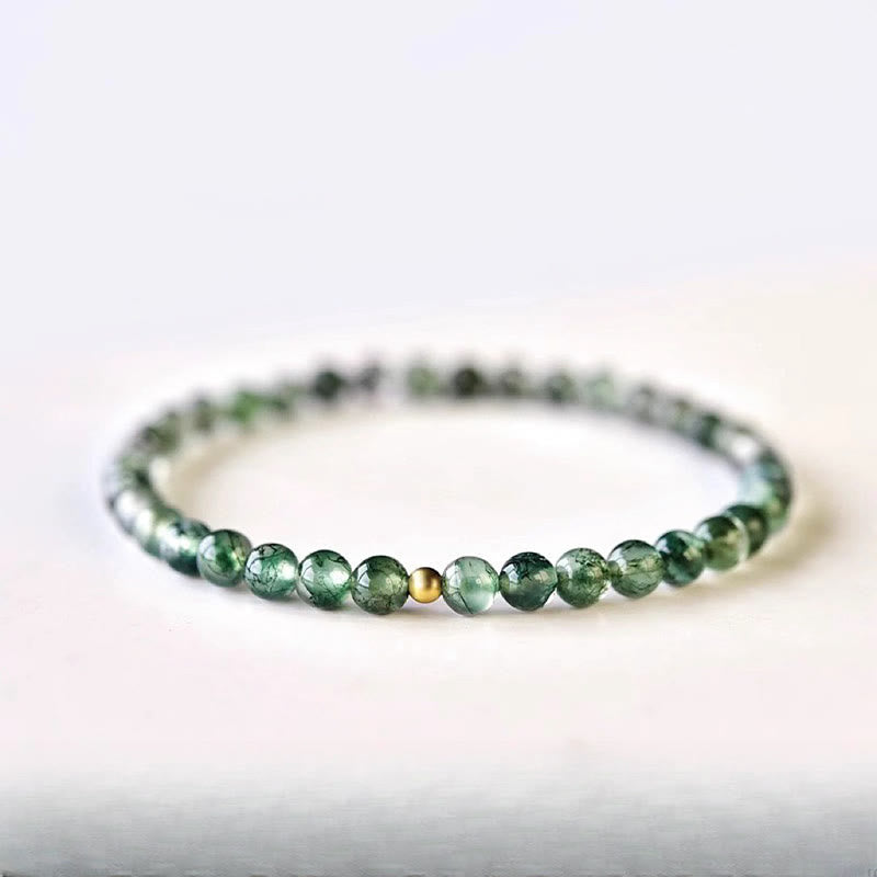 Buddha Stones Moss Agate Lucky Bead Soothing Bracelet - Moss Agate-0.27in(6mm) - 6.7in(17cm) - image 0