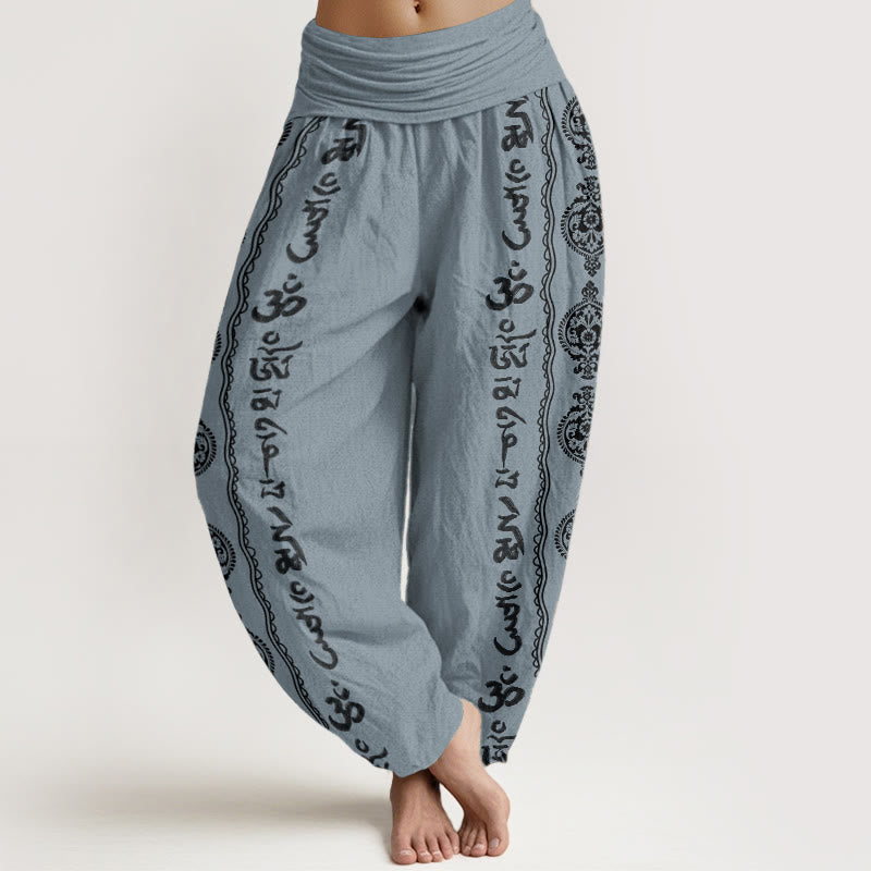 Buddha Stones Pure Cotton Mandala Om Mani Padme Hum Women's Elastic Waist Harem Pants - LightSteelBlue - US22，UK/AU26，EU54 (6XL) - image 8