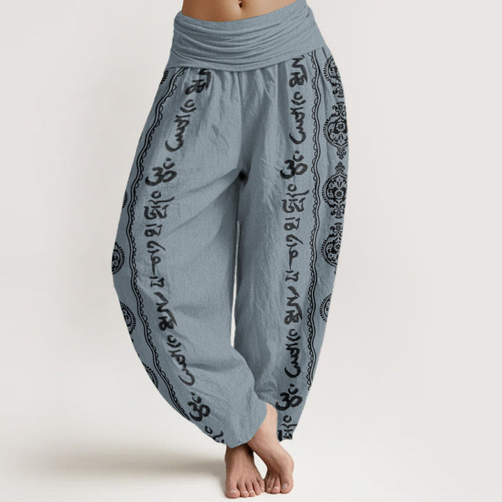 Buddha Stones Pure Cotton Mandala Om Mani Padme Hum Women's Elastic Waist Harem Pants - LightSteelBlue - US22，UK/AU26，EU54 (6XL) - image 8