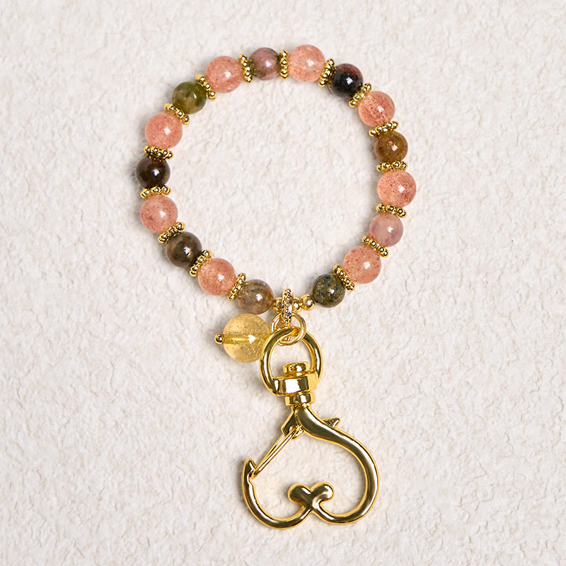 Buddha Stones Natural Strawberry Quartz Crystal Beads Positive Key Chain Phone Hanging Decoration - image 1