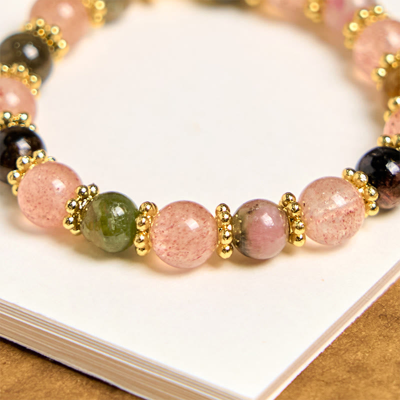 Buddha Stones Natural Strawberry Quartz Crystal Beads Positive Key Chain Phone Hanging Decoration - image 2