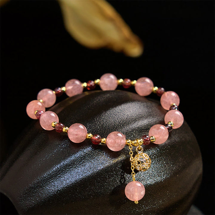 Buddha Stones Natural Strawberry Quartz Garnet Healing Bracelet - Strawberry Quartz(Wrist Circumference 14-16cm) - image 0