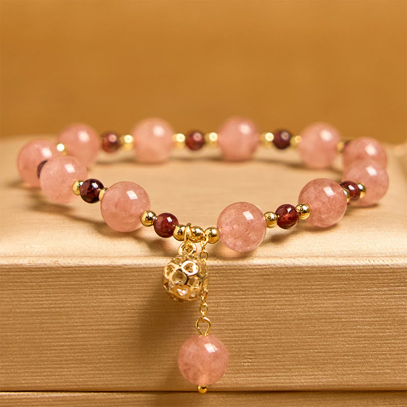 Buddha Stones Natural Strawberry Quartz Garnet Healing Bracelet - image 1