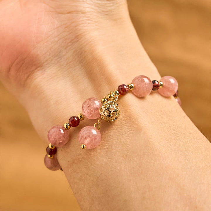Buddha Stones Natural Strawberry Quartz Garnet Healing Bracelet - image 3