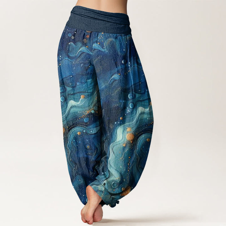 Buddha Stones Cotton Oceanic Golde Star Pattern Women's Elastic Waist Harem Pants - image 1