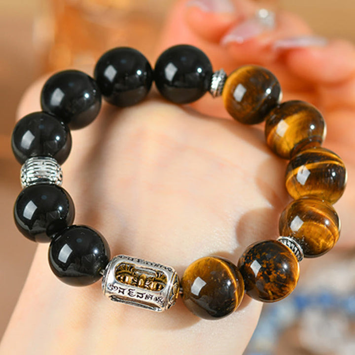 Buddha Stones Natural Silver Sheen Obsidian Tiger Eye Vajra Protection Bracelet - image 8