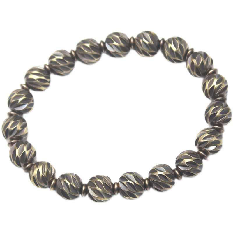 Buddha Stones Vintage Distressed Knife Carving Pattern Copper Brass Beads Wealth Bracelet - image 19