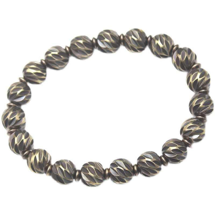 Buddha Stones Vintage Distressed Knife Carving Pattern Copper Brass Beads Wealth Bracelet - image 19