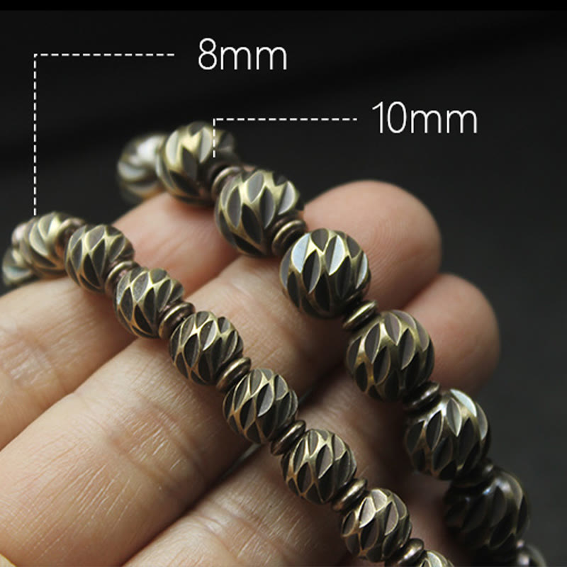 Buddha Stones Vintage Distressed Knife Carving Pattern Copper Brass Beads Wealth Bracelet - image 4