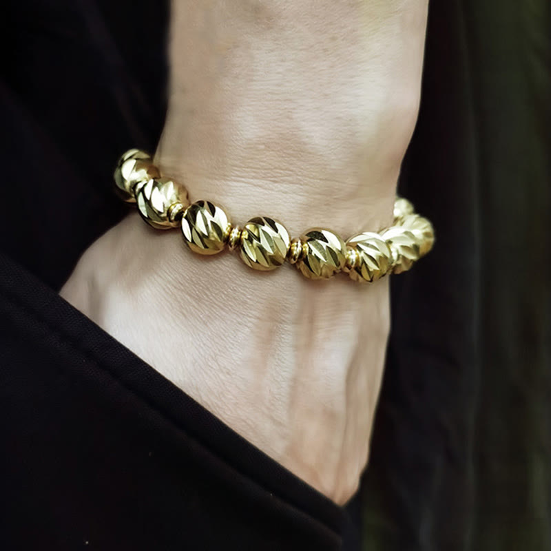 Buddha Stones Vintage Distressed Knife Carving Pattern Copper Brass Beads Wealth Bracelet - image 14