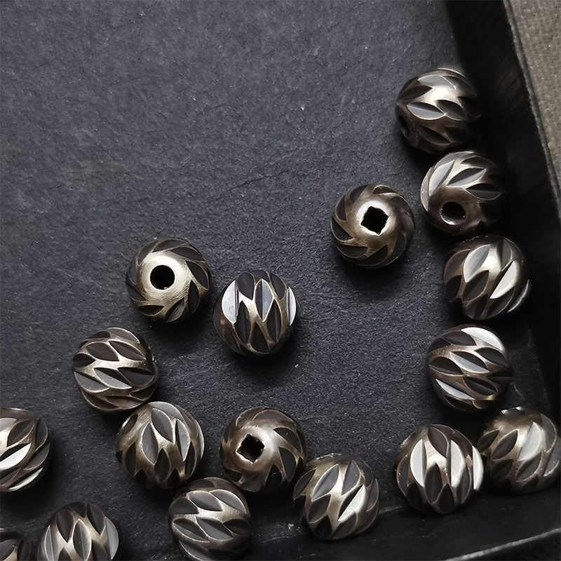 Buddha Stones Vintage Distressed Knife Carving Pattern Copper Brass Beads Wealth Bracelet - image 15