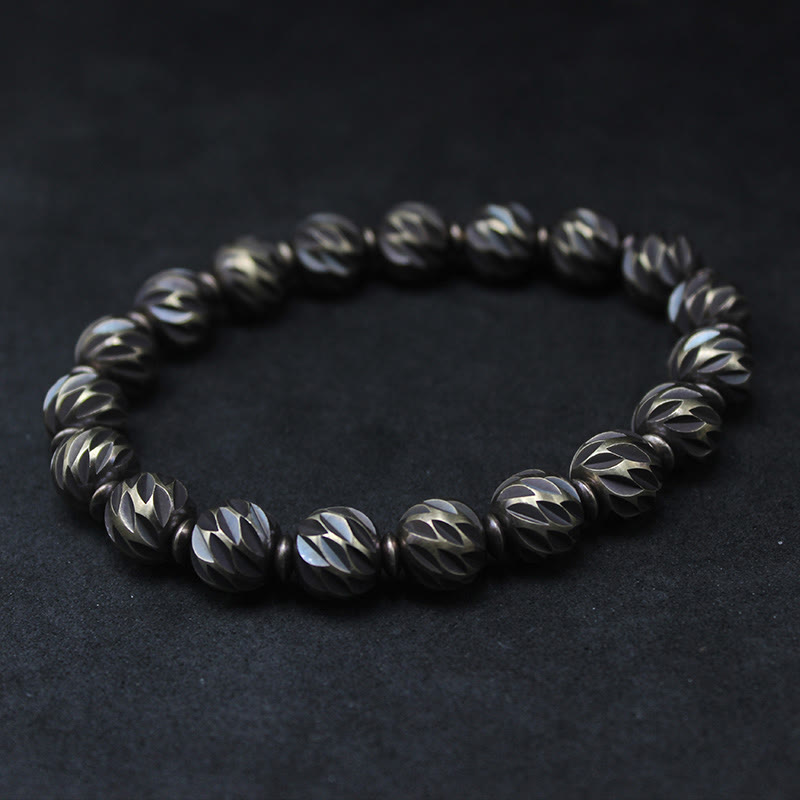 Buddha Stones Vintage Distressed Knife Carving Pattern Copper Brass Beads Wealth Bracelet - Retro Style-0.31in(Wrist Circumference: 7.9-8.3in) - image 0