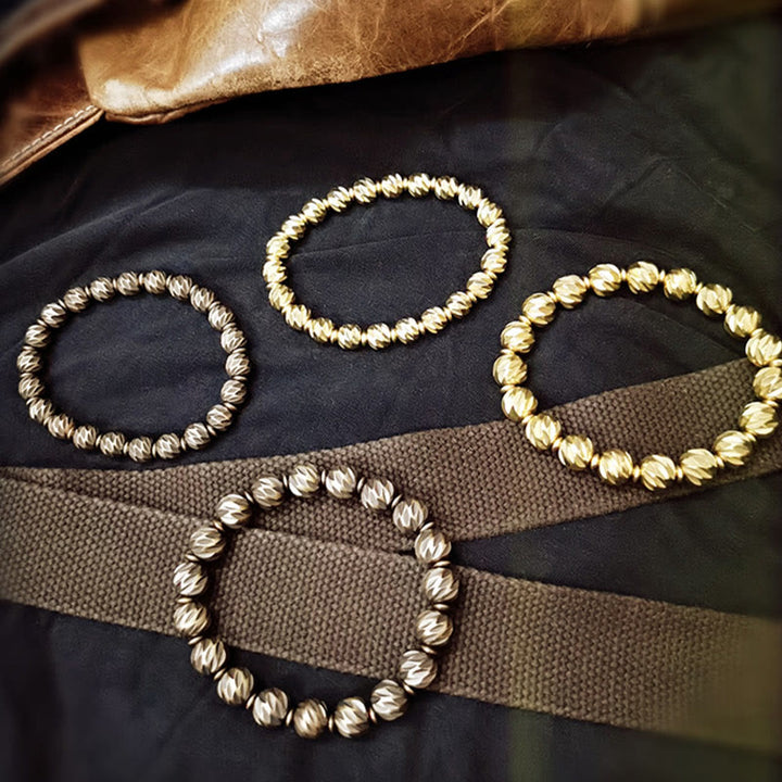 Buddha Stones Vintage Distressed Knife Carving Pattern Copper Brass Beads Wealth Bracelet - image 18