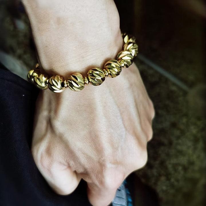 Buddha Stones Vintage Distressed Knife Carving Pattern Copper Brass Beads Wealth Bracelet - image 13