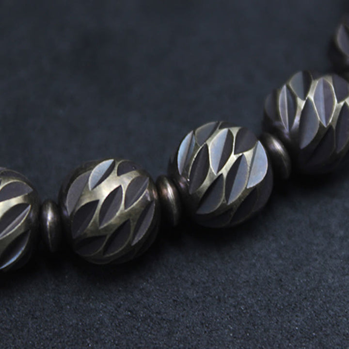Buddha Stones Vintage Distressed Knife Carving Pattern Copper Brass Beads Wealth Bracelet - image 2