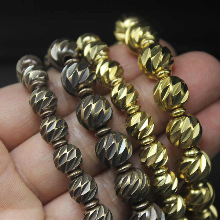 Buddha Stones Vintage Distressed Knife Carving Pattern Copper Brass Beads Wealth Bracelet - image 17