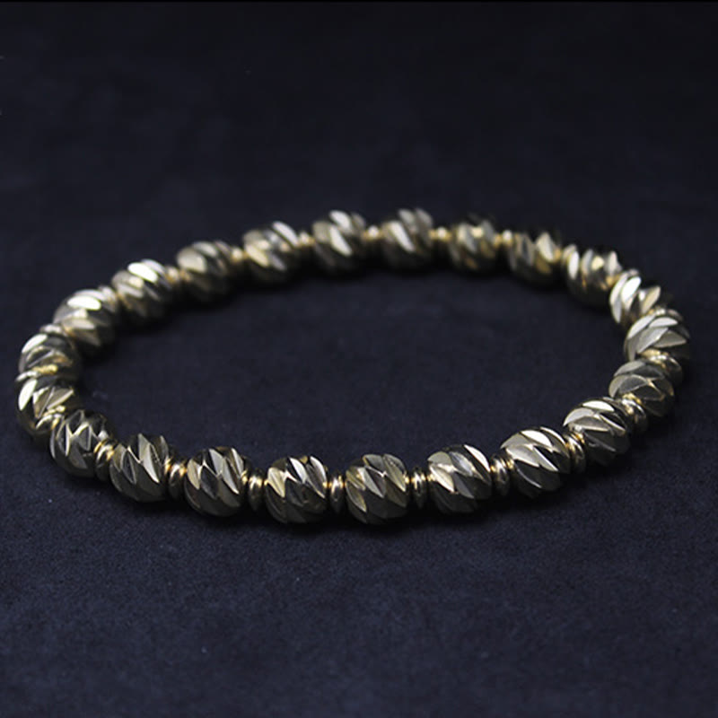 Buddha Stones Vintage Distressed Knife Carving Pattern Copper Brass Beads Wealth Bracelet - image 9