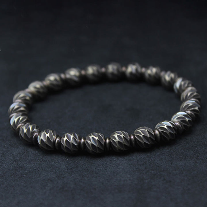 Buddha Stones Vintage Distressed Knife Carving Pattern Copper Brass Beads Wealth Bracelet - image 1