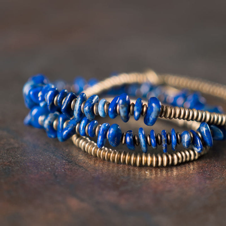 Buddha Stones Irregular Shape Triple Wrap Lazurite Lapis Lazuli Balance Bracelet - image 7
