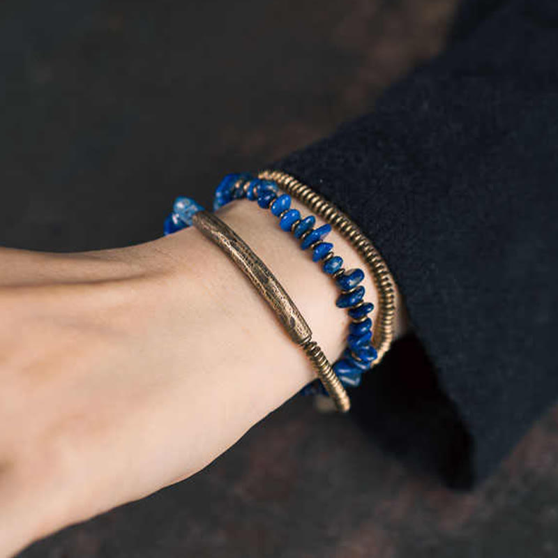 Buddha Stones Irregular Shape Triple Wrap Lazurite Balance Bracelet - image 10