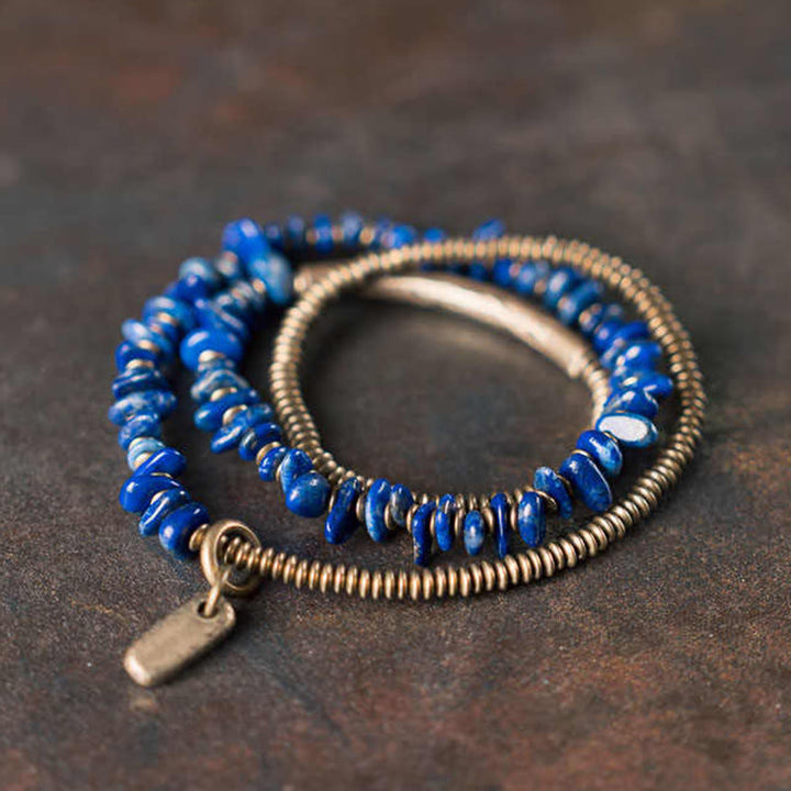 Buddha Stones Irregular Shape Triple Wrap Lazurite Balance Bracelet - 6.7-6.9in(17-17.5cm) - image 0