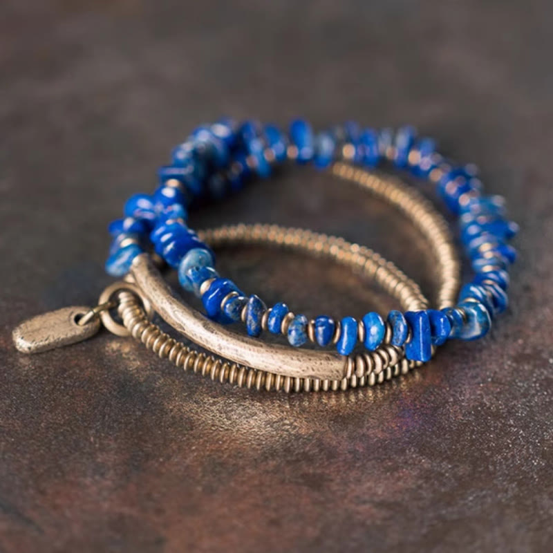 Buddha Stones Irregular Shape Triple Wrap Lazurite Lapis Lazuli Balance Bracelet - image 1