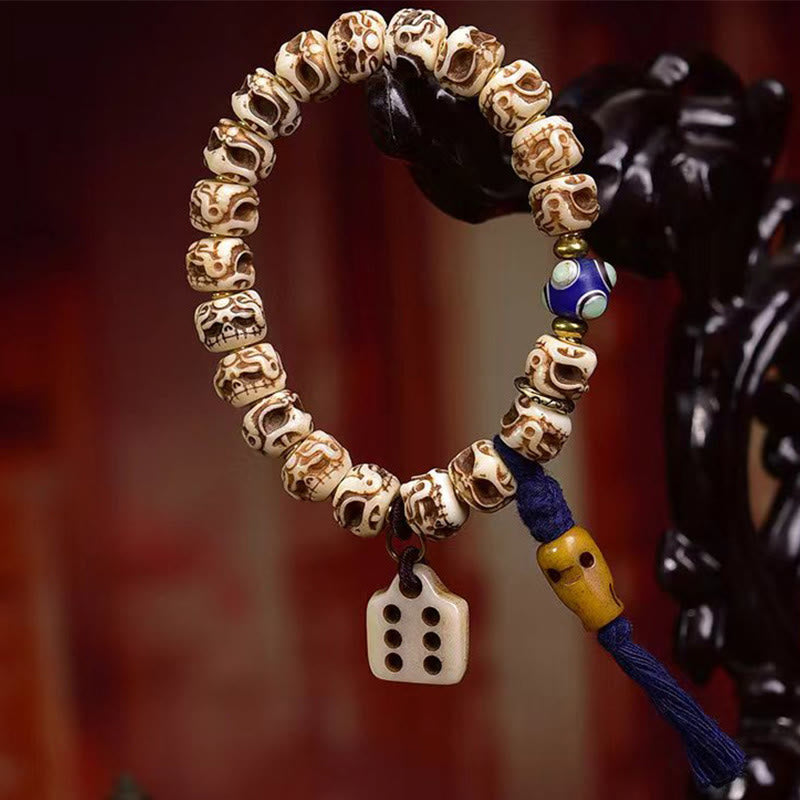 Buddha Stones Tibetan Camel Bone Garuda Carved Protection Tassel Bracelet - image 9