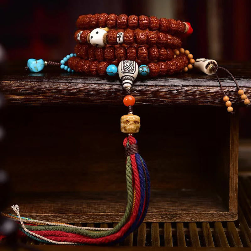 Buddha Stones 108 Beads Rudraksha Bodhi Seed Wealth Tassel Mala - image 1