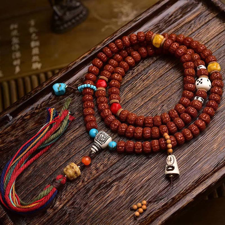 Buddha Stones 108 Beads Rudraksha Bodhi Seed Wealth Tassel Mala - 108 Bodhi Seed - image 0