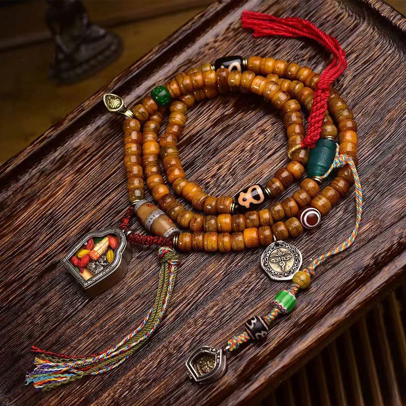 Buddha Stones Tibetan 108 Beads Camel Bone Luck Tassel Mala - Camel Bone - image 0