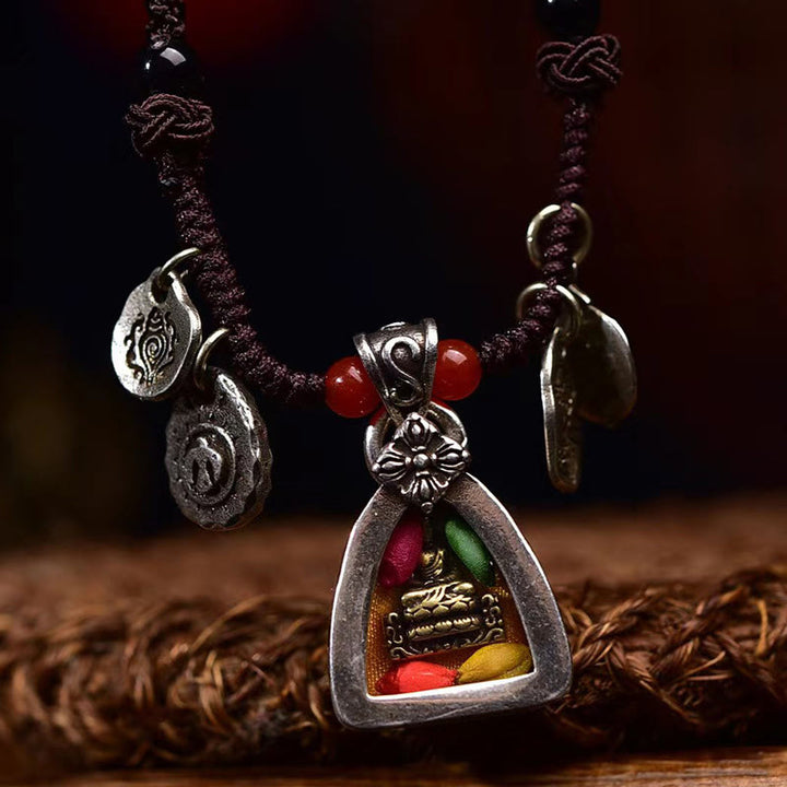 Buddha Stones Tibetan Medicine Buddha Compassion Braided Rope Necklace Pendant - image 1