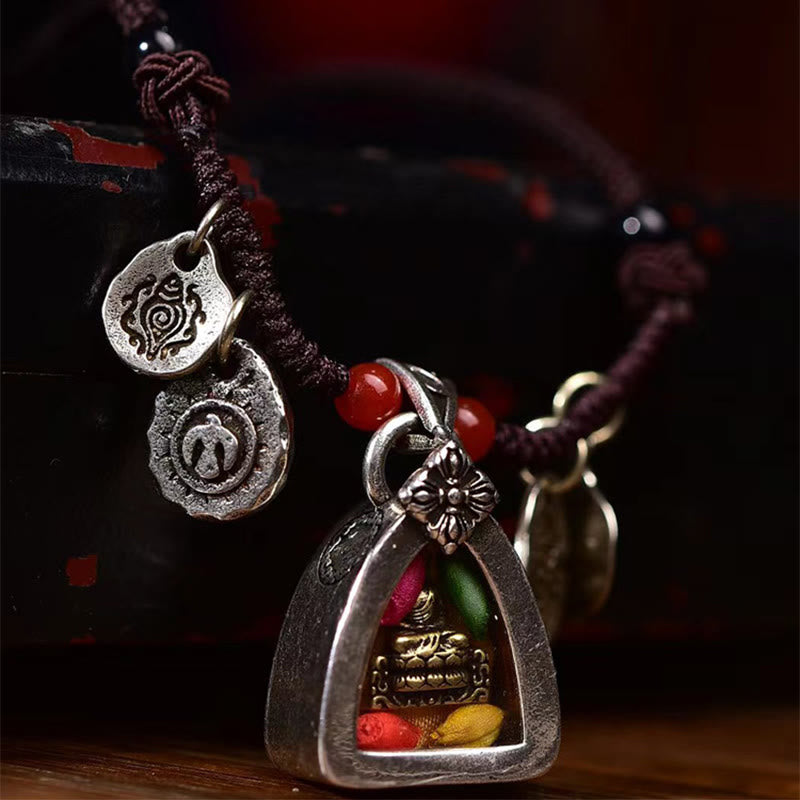 Buddha Stones Tibetan Medicine Buddha Compassion Braided Rope Necklace Pendant - image 5