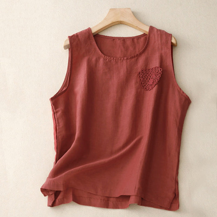 Buddha Stones Casual Pure Color Embroidery Patchwork Design Sleeveless Crew Neck Women's Vest - FireBrick - US12，UK/AU16，EU44 (3XL) - image 11