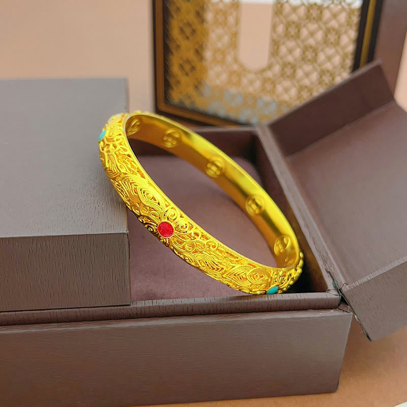 Buddha Stones Copper Plated Gold Flowers Leaves Luck Bracelet Bangle - image 2